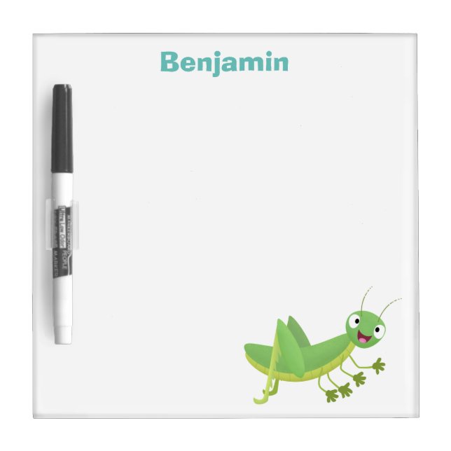 Cute green happy grasshopper cartoon dry erase board (Front)
