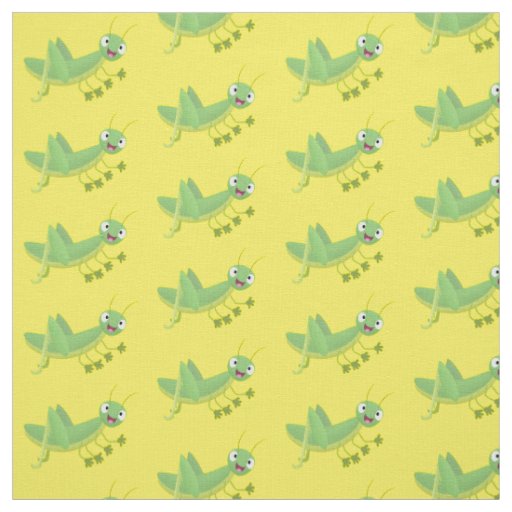 Cute green happy grasshopper cartoon fabric