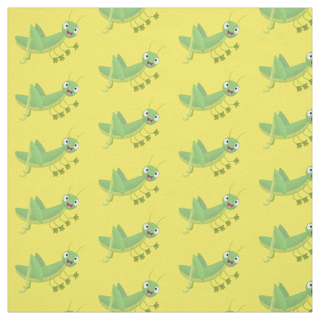 Cute green happy grasshopper cartoon fabric (Swatch)