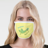 Cute green happy grasshopper cartoon face mask (Worn Her)