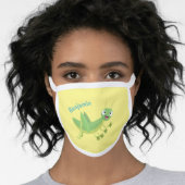 Cute green happy grasshopper cartoon face mask (Worn Her)