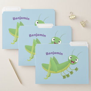 Cute green happy grasshopper cartoon file folder