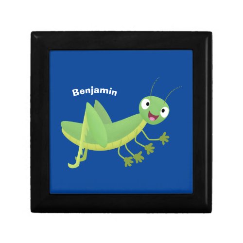 Cute green happy grasshopper cartoon gift box