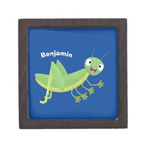 Cute green happy grasshopper cartoon gift box