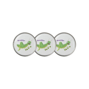 Cute green happy grasshopper cartoon golf ball marker