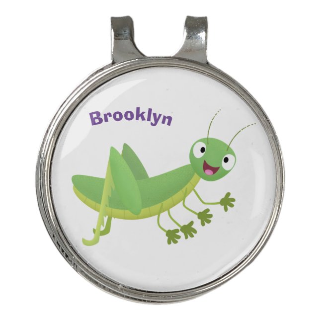 Cute green happy grasshopper cartoon golf hat clip (Front)