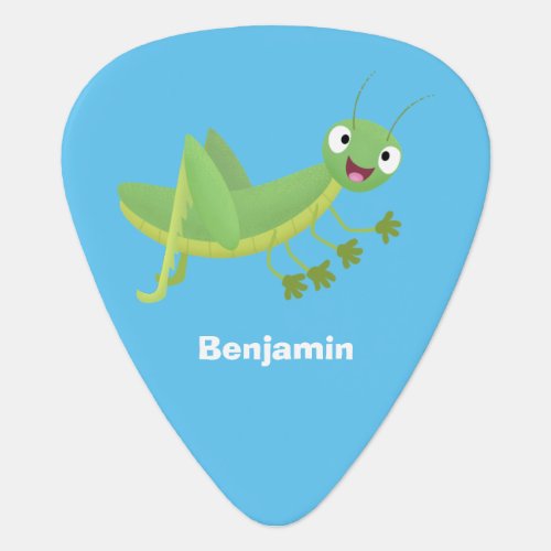 Cute green happy grasshopper cartoon guitar pick