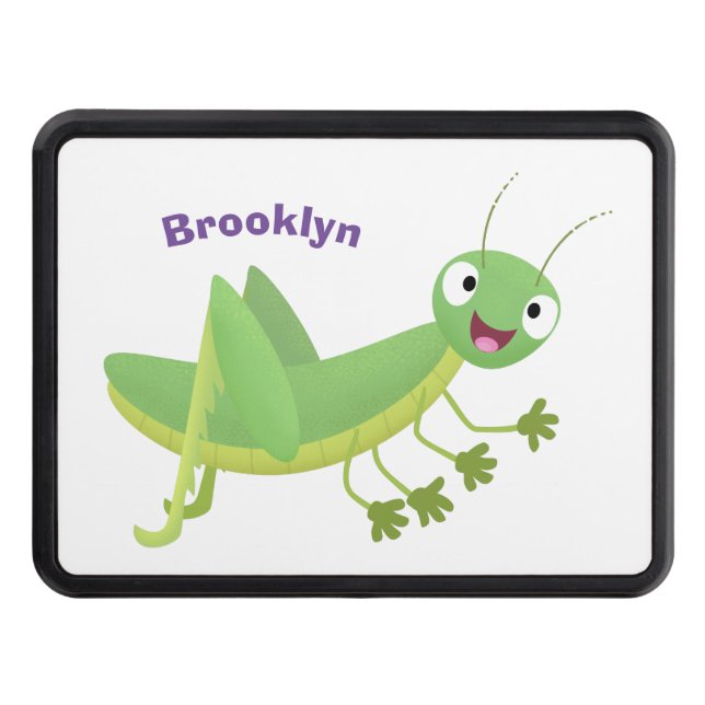 Cute green happy grasshopper cartoon hitch cover (Front)