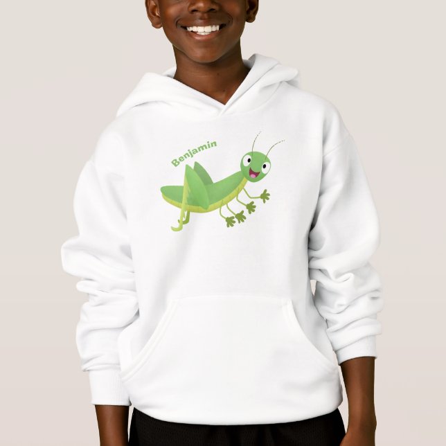 Cute green happy grasshopper cartoon hoodie (Front)