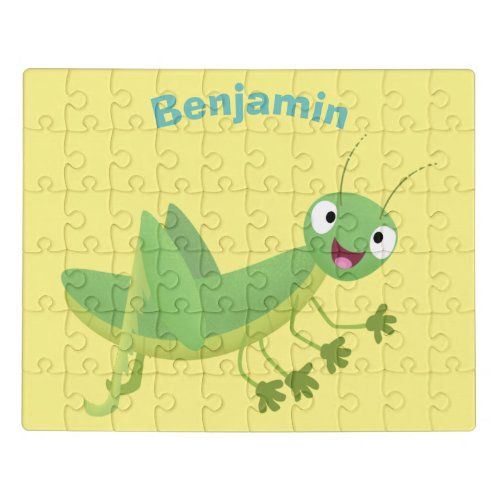 Cute green happy grasshopper cartoon jigsaw puzzle