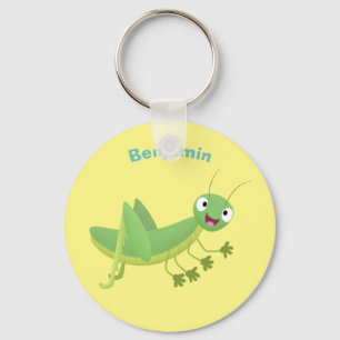 Cute green happy grasshopper cartoon keychain