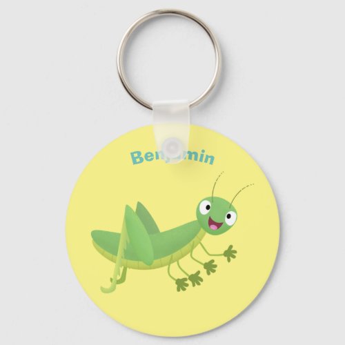 Cute green happy grasshopper cartoon keychain