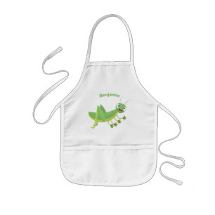 Cute green happy grasshopper cartoon kids' apron