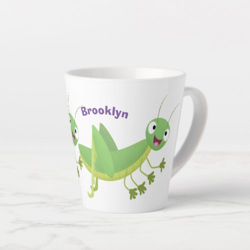 Cute green happy grasshopper cartoon latte mug