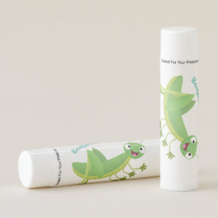 Cute green happy grasshopper cartoon lip balm