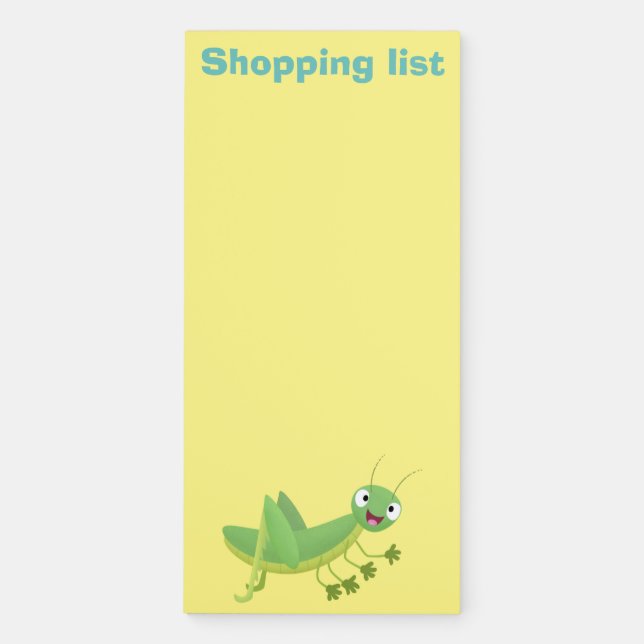 Cute green happy grasshopper cartoon magnetic notepad (Front)