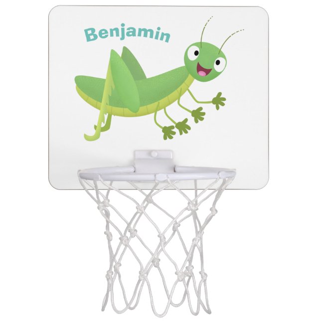 Cute green happy grasshopper cartoon mini basketball hoop (Front)