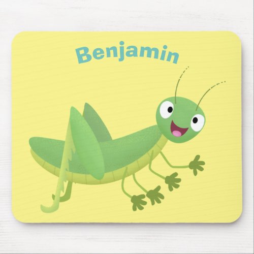 Cute green happy grasshopper cartoon mouse pad