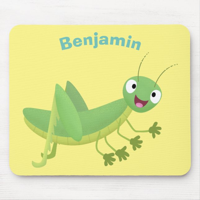 Cute green happy grasshopper cartoon mouse pad (Front)