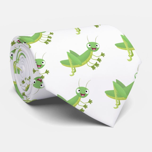 Cute green happy grasshopper cartoon neck tie (Rolled)