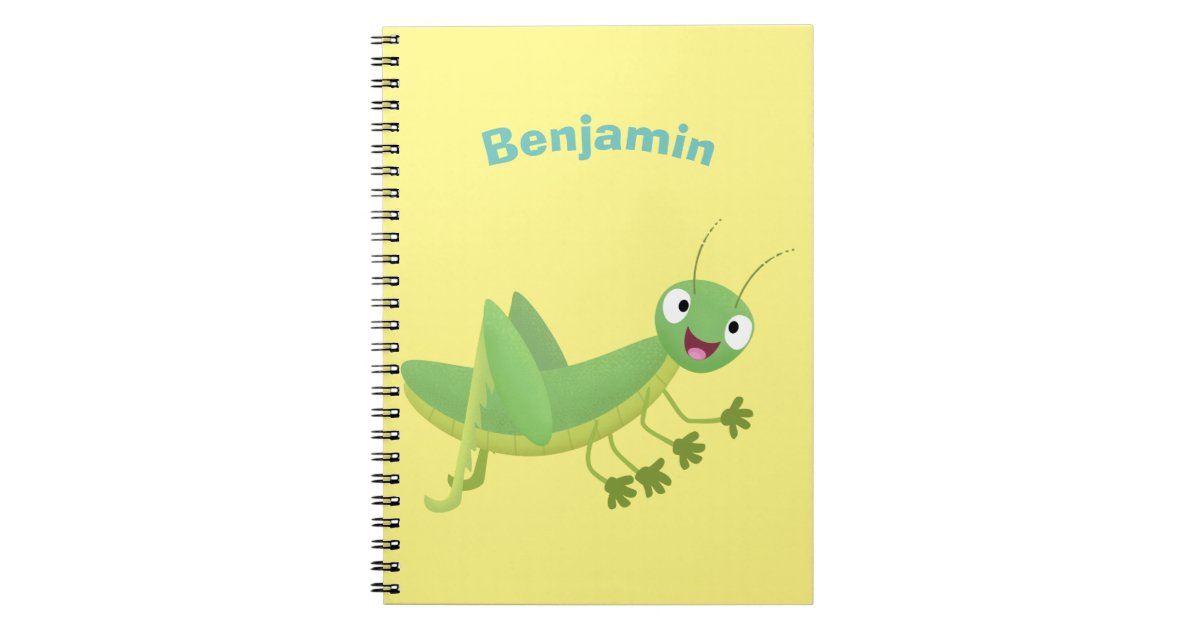 Cute green happy grasshopper cartoon notebook | Zazzle
