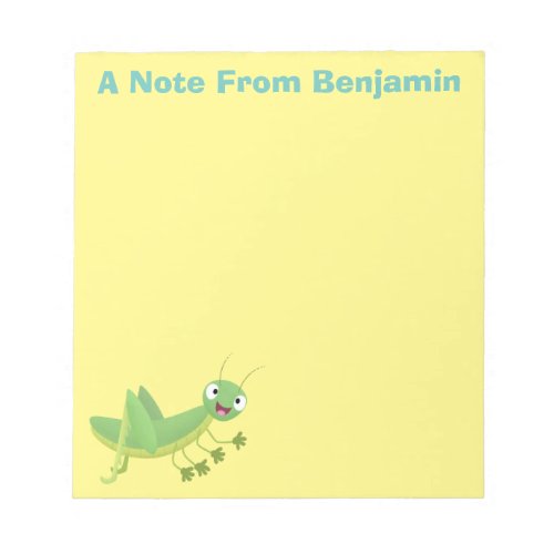 Cute green happy grasshopper cartoon notepad