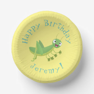 Cute green happy grasshopper cartoon paper bowls