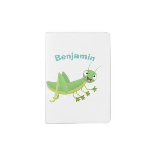 Cute green happy grasshopper cartoon passport holder