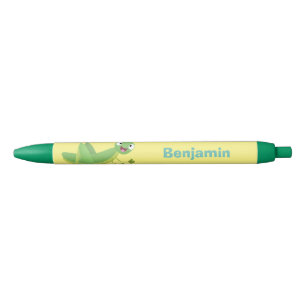 Cute green happy grasshopper cartoon pen