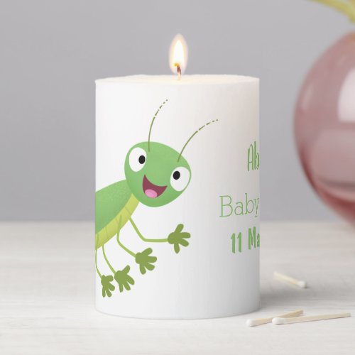 Cute green happy grasshopper cartoon pillar candle