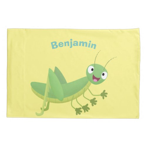 Cute green happy grasshopper cartoon pillow case
