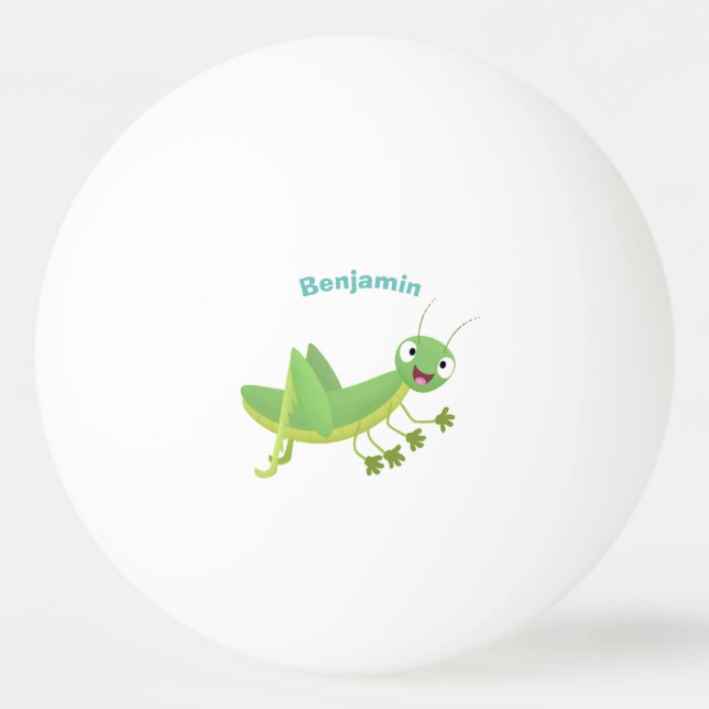 Cute green happy grasshopper cartoon ping pong ball (Front)