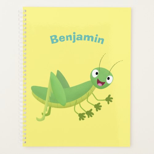 Cute green happy grasshopper cartoon planner