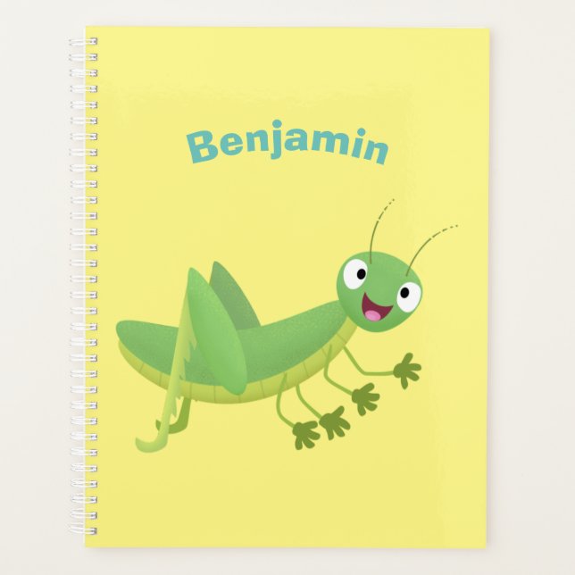 Cute green happy grasshopper cartoon planner (Front)