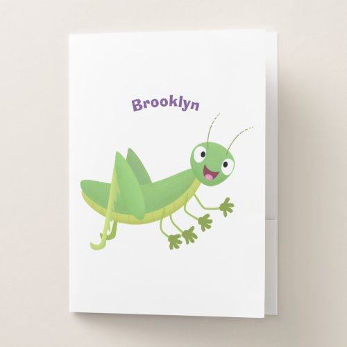 Cute green happy grasshopper cartoon pocket folder