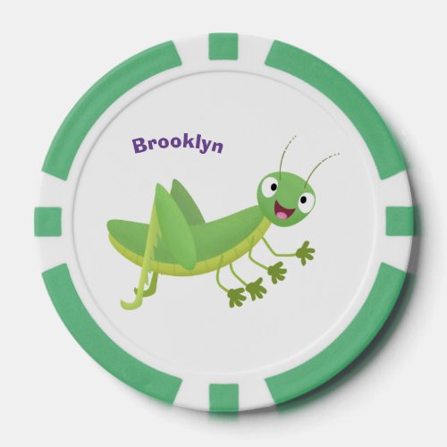 Cute green happy grasshopper cartoon poker chips