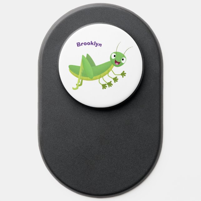 Cute green happy grasshopper cartoon PopSocket (Popsocket)