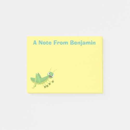 Cute green happy grasshopper cartoon post_it notes