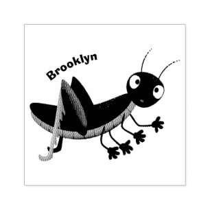 Cute green happy grasshopper cartoon rubber stamp