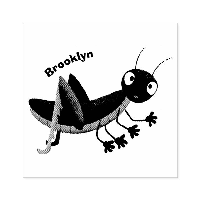 Cute green happy grasshopper cartoon rubber stamp (Imprint)