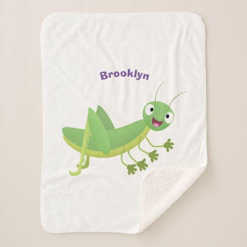 Cute green happy grasshopper cartoon  sherpa blanket