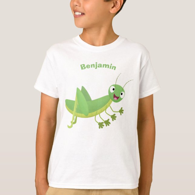 Cute green happy grasshopper cartoon T-Shirt (Front)