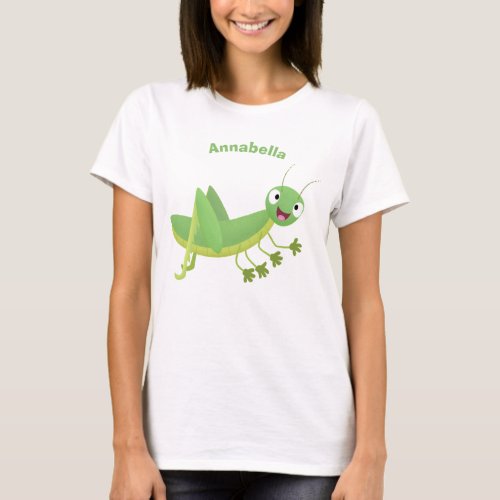 Cute green happy grasshopper cartoon T_Shirt