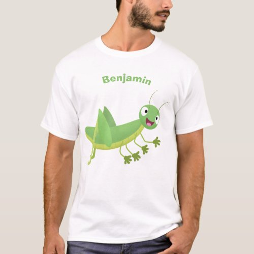 Cute green happy grasshopper cartoon T_Shirt