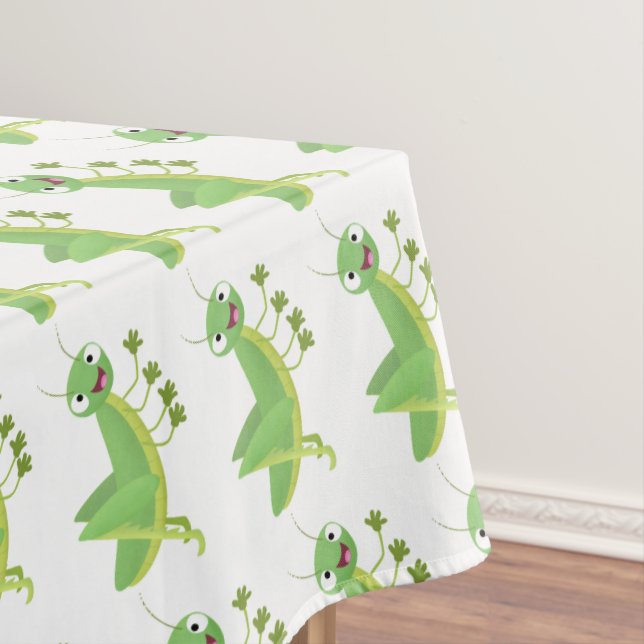 Cute green happy grasshopper cartoon tablecloth (In Situ)