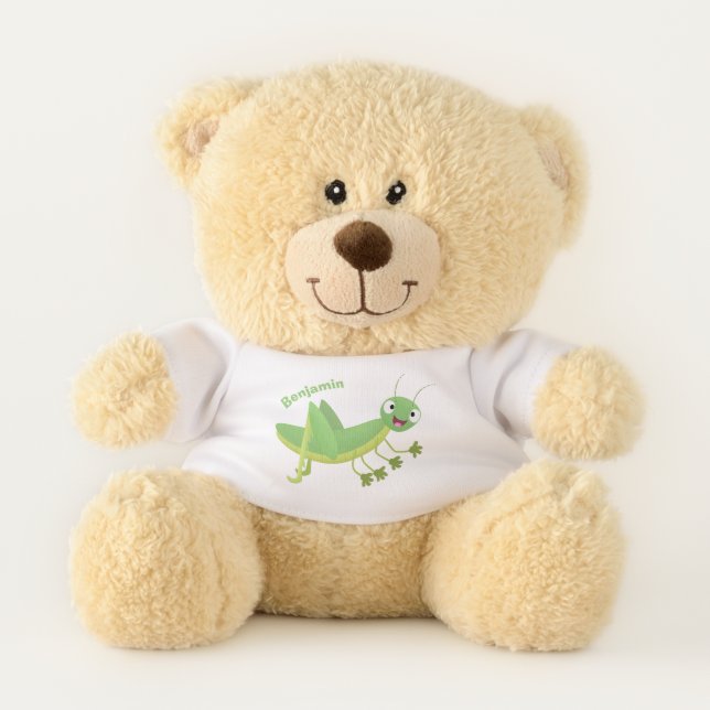 Cute green happy grasshopper cartoon teddy bear (Front)
