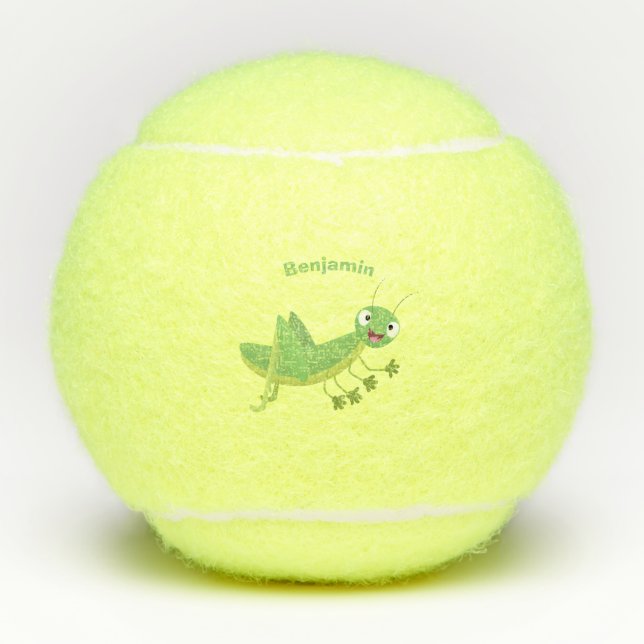Cute green happy grasshopper cartoon tennis balls (Front)
