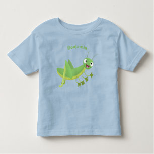 Cute green happy grasshopper cartoon toddler t-shirt