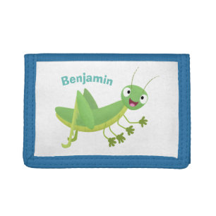 Cute green happy grasshopper cartoon tri-fold wallet