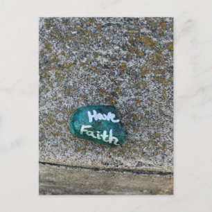 Cute Green Heart Rock on Bench Have Faith Postcard